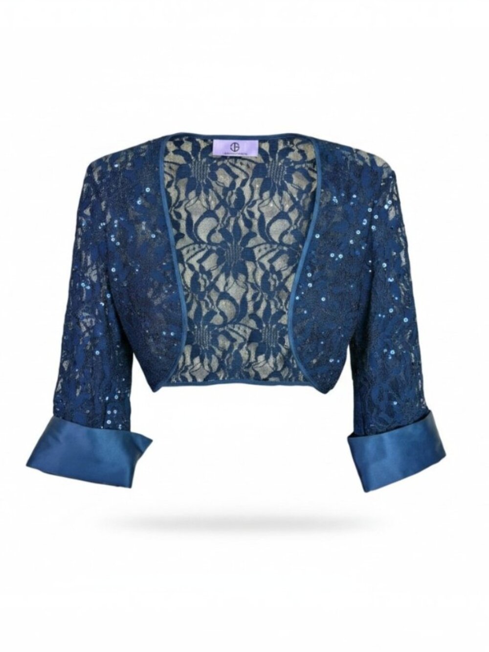 Nordstrom's JS Collection Navy Lace Sequin Satin Cuff Formal Bolero